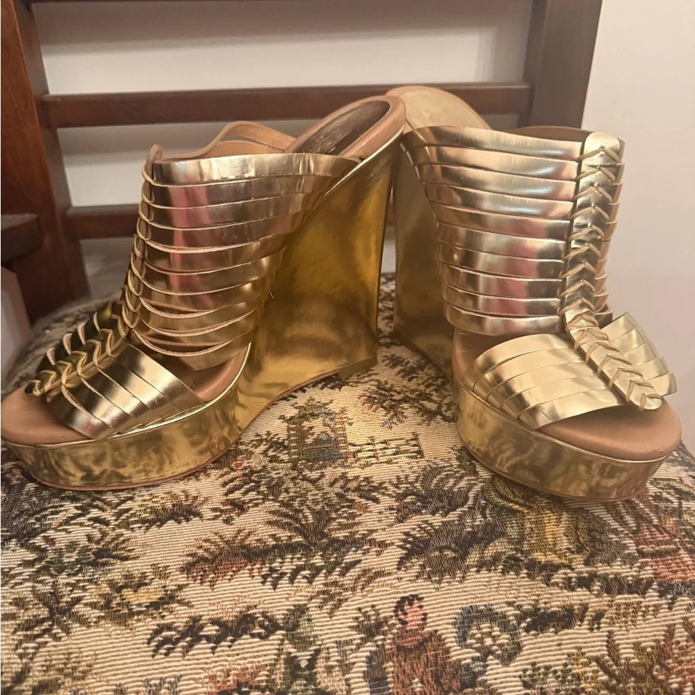 Coach Bristol Gold Mirror Metallic Wedge Sandals Size 7B